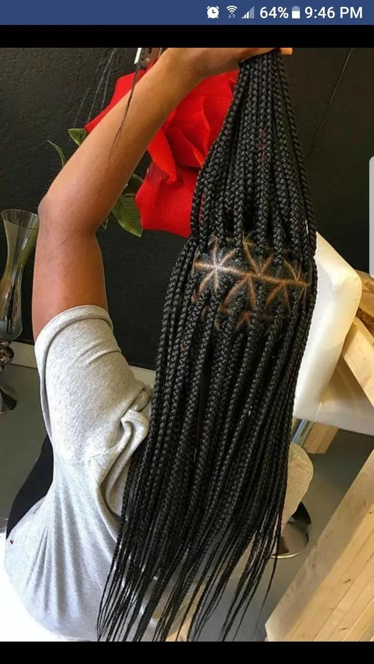 Waist length triangle box braids