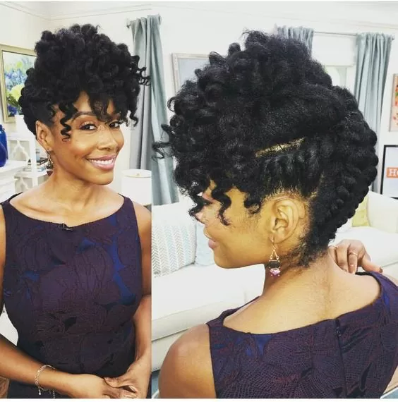 Short crochet curled reversed updo