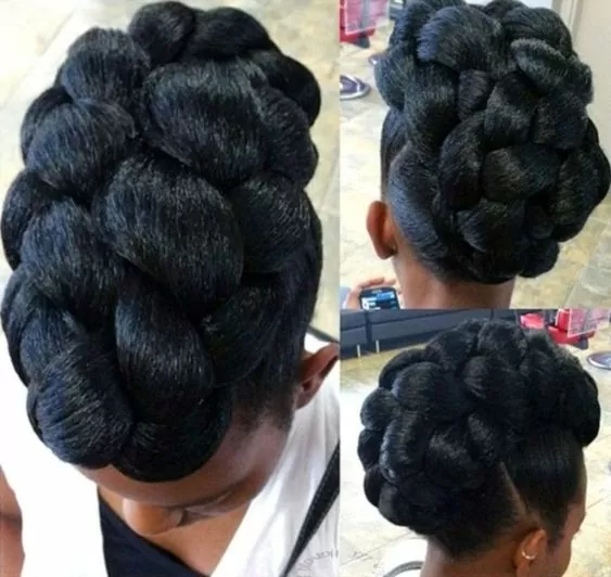 chunky braid black updo