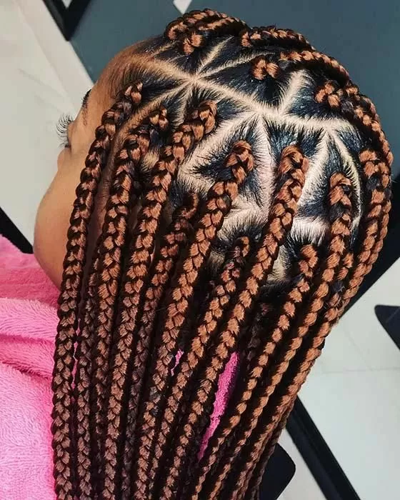 copper triangle box braids