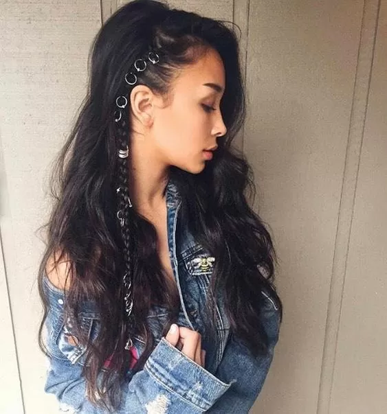 side braid with hair rings