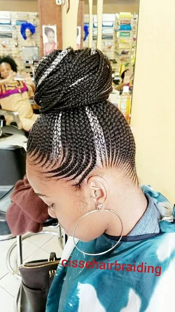 Silver black feed in high bun