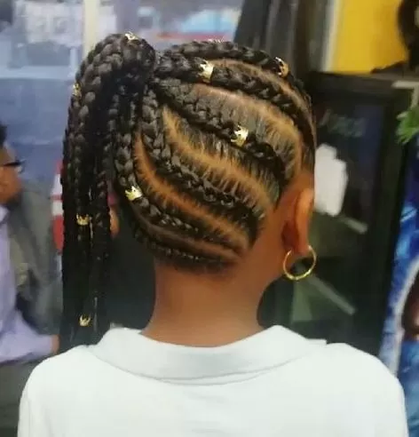 Side swoop braid ponytail with cuff for girls