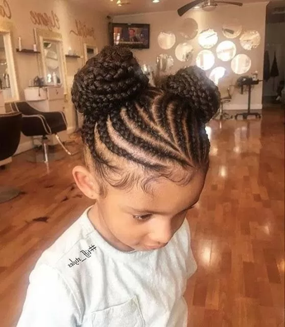 Two pigtail buns with braids for girls