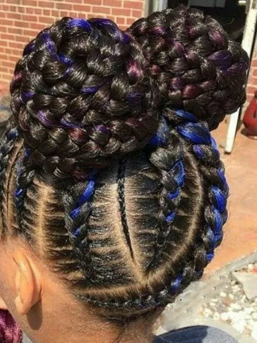 cornrow pigtails with colorful strings