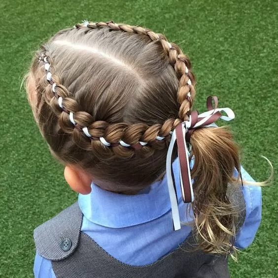 Ribbon Halo Braid and Ponytail