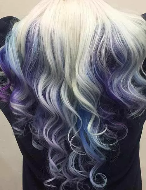 Icy Blonde Hair with Pastel Peacock Balayage