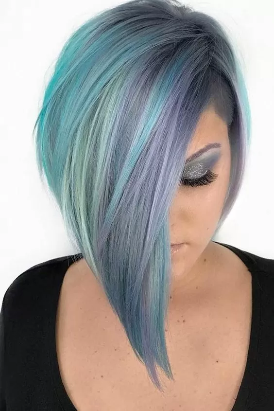 Pastel Peacock Asymmetric Bob