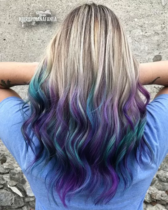Ash Blonde Hair with Peacock Ombre