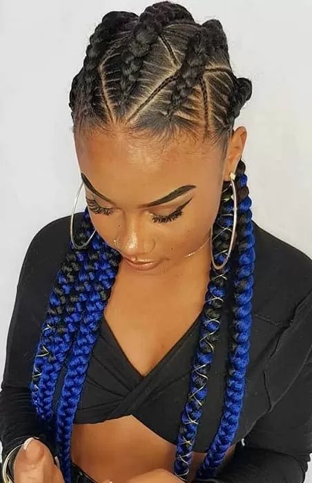 Feed in zigzag Blue Color braids