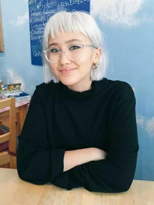 Cropped Bangs and Bleach Blonde Bob