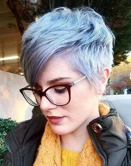 Silver Pixie Cut with Side Swept Bangs