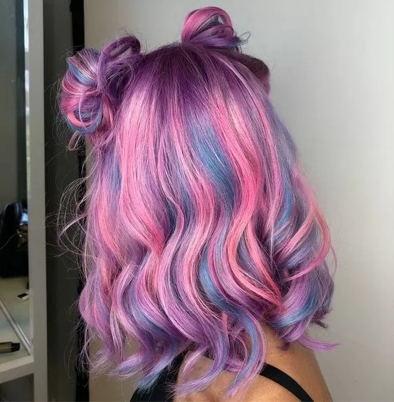 Blue Grey Hair with Pink Highlights