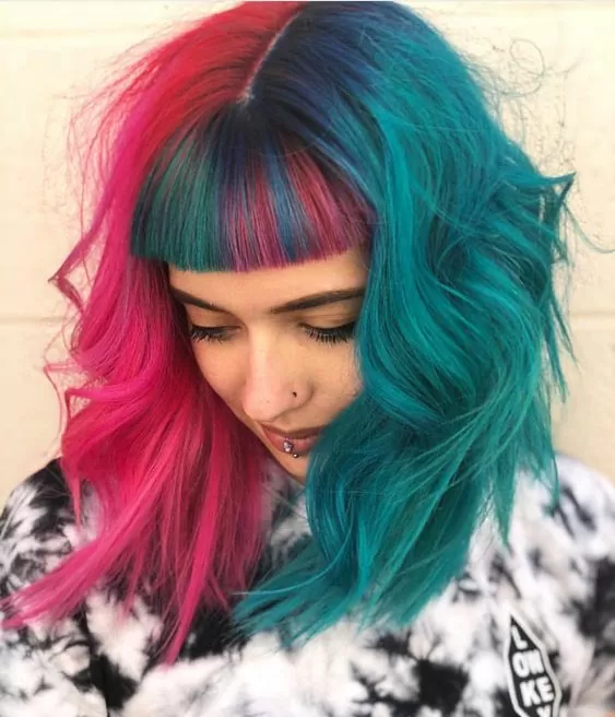 Striking Magenta and Teal Hair