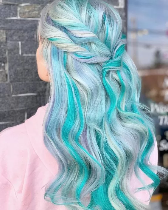Unicorn Hair Silvery Blue and Teal