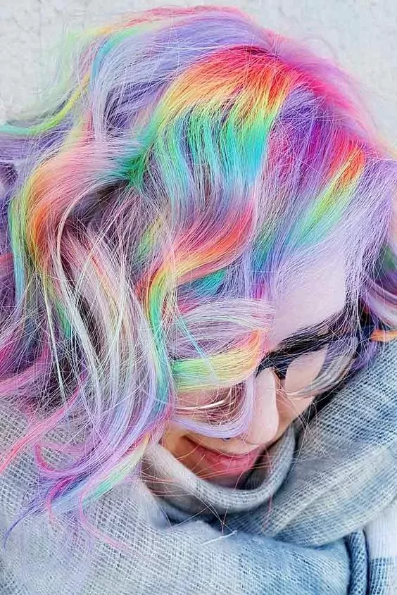 Silver Hair with Neon Rainbow Slices