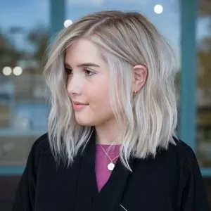 White Blonde Balayage with Caramel Roots