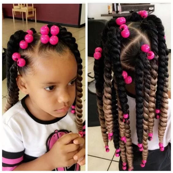Black and blonde twist pigtails