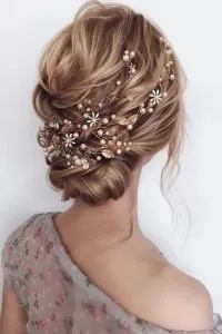 bridal low bun metallic comb