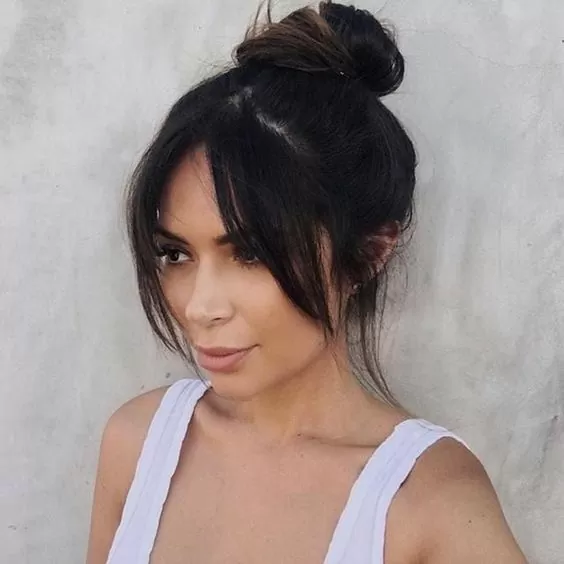Messy Bun Layered Curtain Bangs
