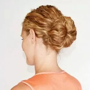 red curly hair bun