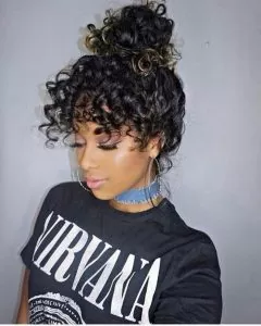 curly bangs bun