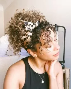 leopard scarf bun curly