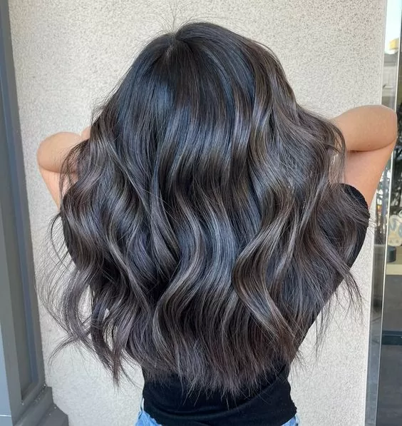 Blue smokey ash brown hair color