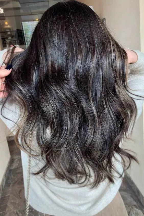 Dark ash brown hair color with lowlights