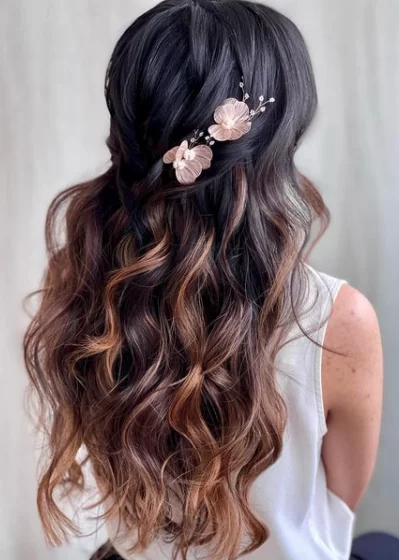 Subtle Low Crown Half Down Updo and Highlights