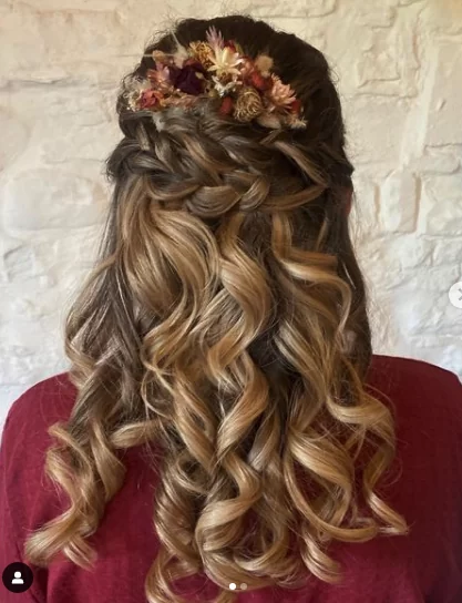 floral curls half updo