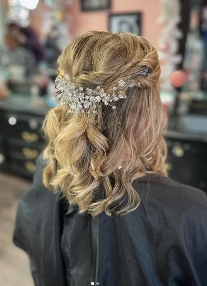 medium length half updo
